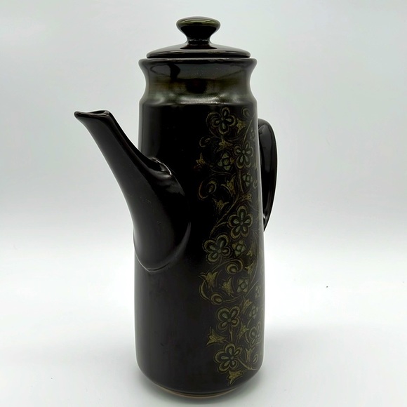Vintage Franciscan Madeira Tall Earthenware Coffee Pot - Brown w/ Green Floral - Picture 2 of 15